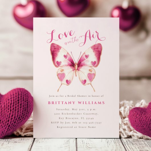Invitation à la douche nuptiale de papillon rose V