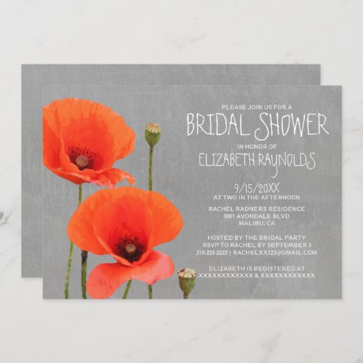 Invitation à la douche nuptiale de pavot (Devant / Derrière)