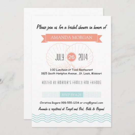 Invitation à la douche nuptiale de plage (Devant / Derrière)