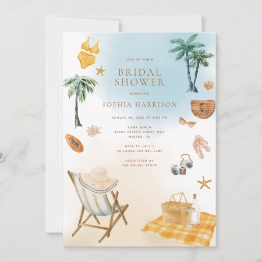 Invitation à la douche nuptiale de plage (Devant)
