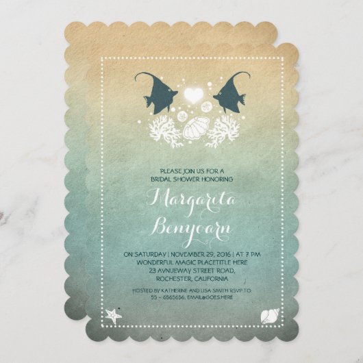 invitation à la douche nuptiale de plage de poisso (Devant / Derrière)