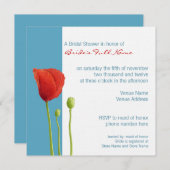 Invitation à la douche nuptiale de Red Poppy aqua (Devant / Derrière)