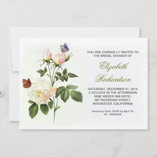 invitation à la douche nuptiale de roses blanches (Devant)
