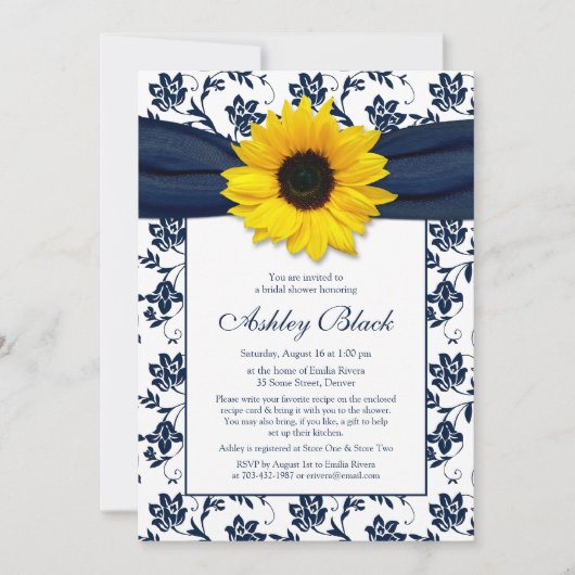 Invitation à la douche nuptiale de Sunflower Navy (Devant)