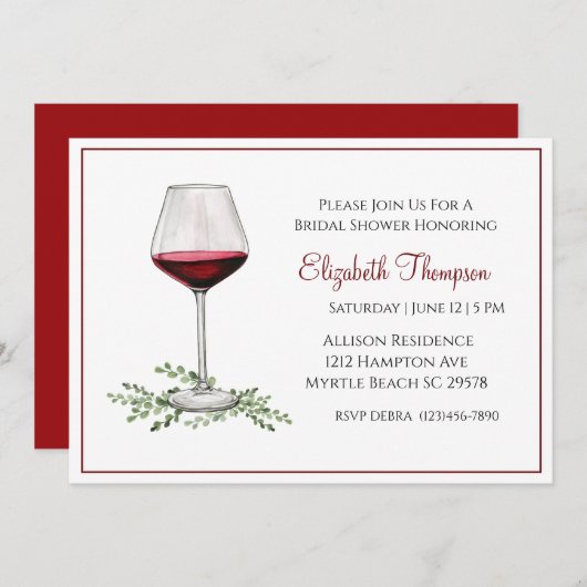 Invitation à la douche nuptiale de vin rouge (Devant / Derrière)