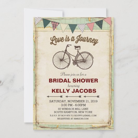 Invitation à la douche nuptiale de voyage à vélo v (Devant)