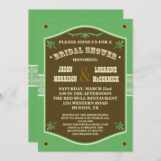 Invitation à la douche nuptiale de Western Couple (Devant / Derrière)