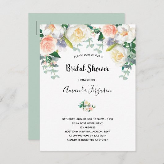 Invitation à la douche nuptiale d'eacalyptus flora (Devant / Derrière)