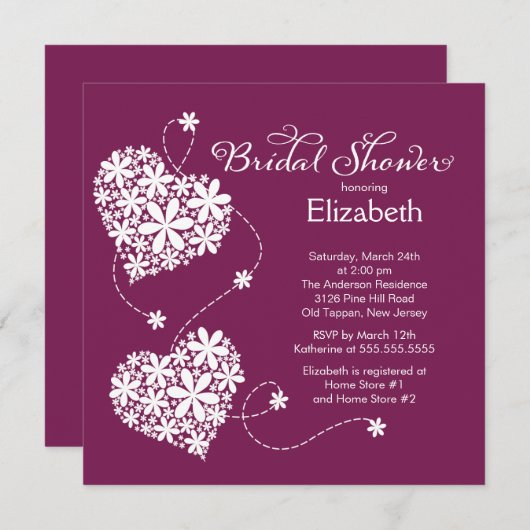 Invitation à la douche nuptiale des Coeurs de la m (Devant / Derrière)