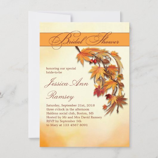 Invitation à la douche nuptiale des feuilles d'aut (Devant)