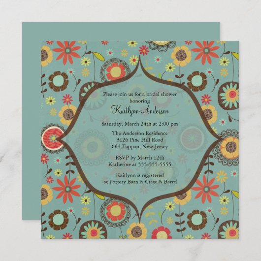 Invitation à la douche nuptiale des fleurs Brown e (Devant / Derrière)