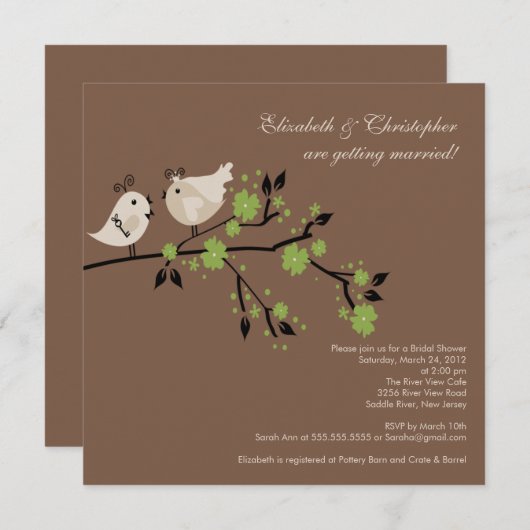 Invitation à la douche nuptiale des Inséparables m (Devant / Derrière)