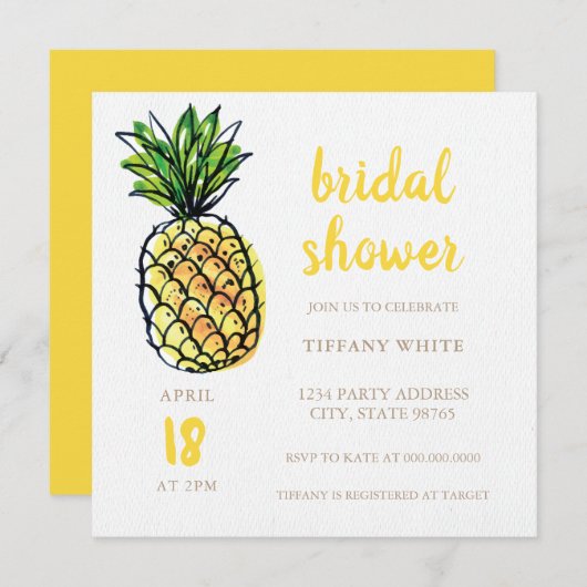 Invitation à la douche nuptiale d'été à ananas (Devant / Derrière)