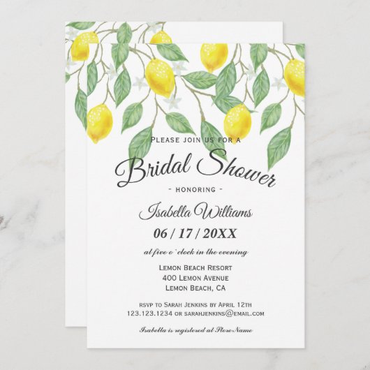 Invitation à la douche nuptiale d'été Boho Lemon (Devant / Derrière)