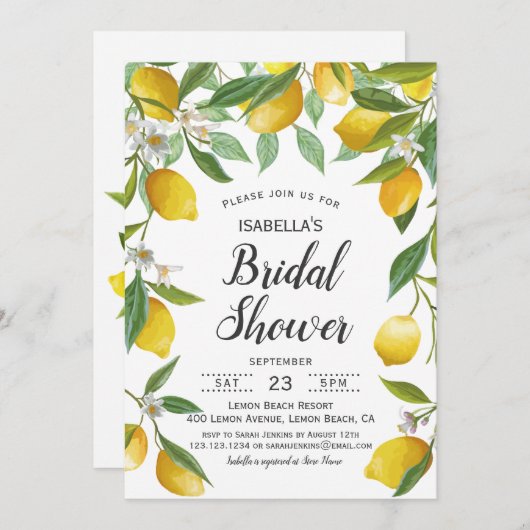 Invitation à la douche nuptiale d'été Boho Lemon (Devant / Derrière)