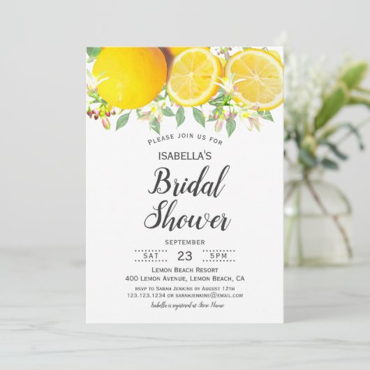 Invitation à la douche nuptiale d'été Boho Lemon (Debout devant)