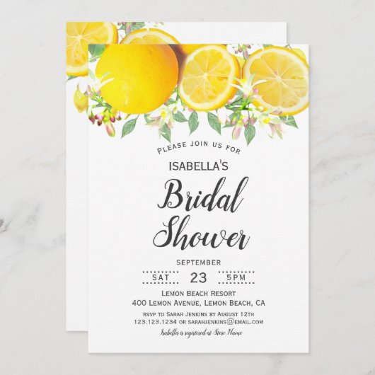 Invitation à la douche nuptiale d'été Boho Lemon (Devant / Derrière)