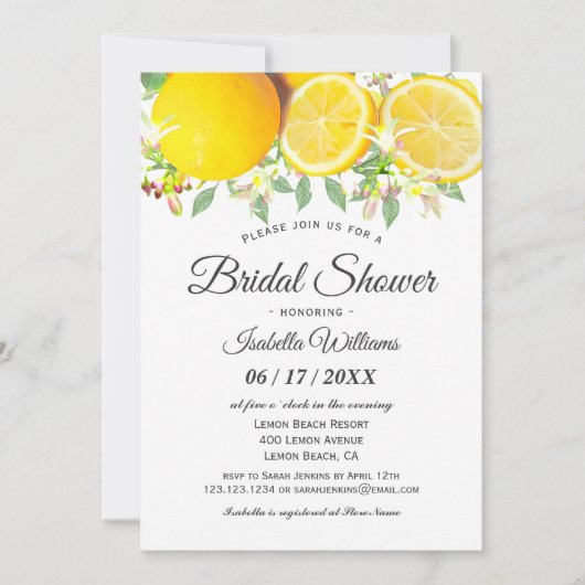 Invitation à la douche nuptiale d'été Boho Lemon (Devant)