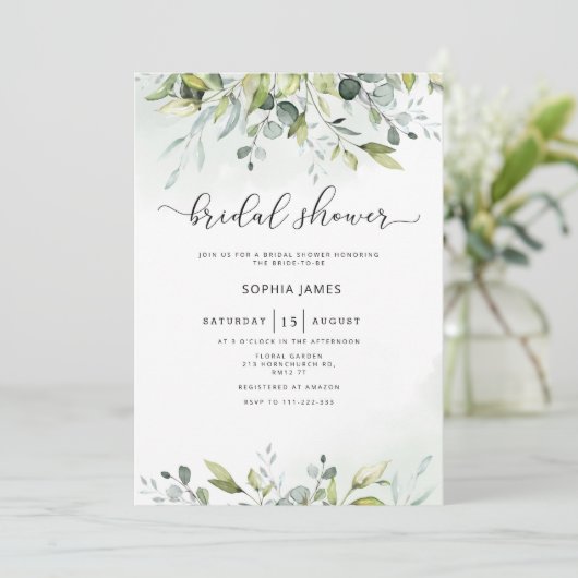 Invitation à la douche nuptiale d'eucalyptus vert (Debout devant)