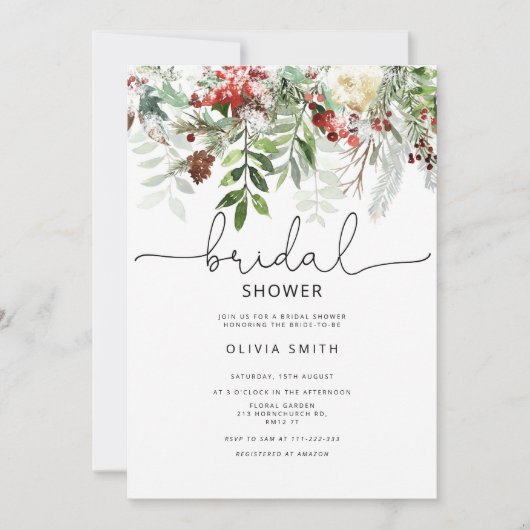 Invitation à la douche nuptiale d'hiver à feuillag (Devant)