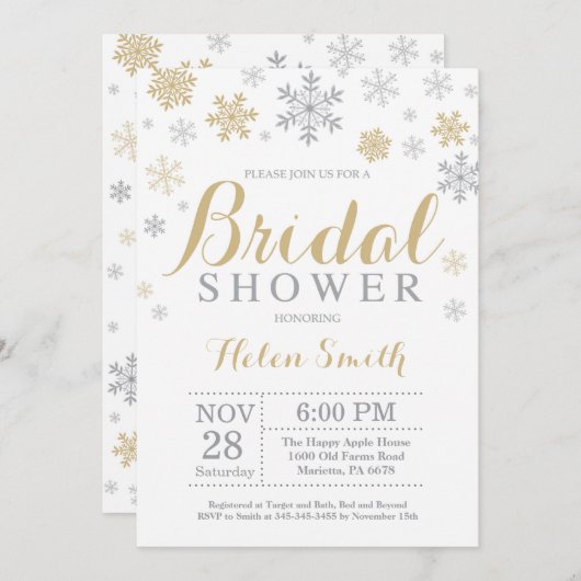 Invitation à la douche nuptiale d'hiver Snowflake  (Devant / Derrière)