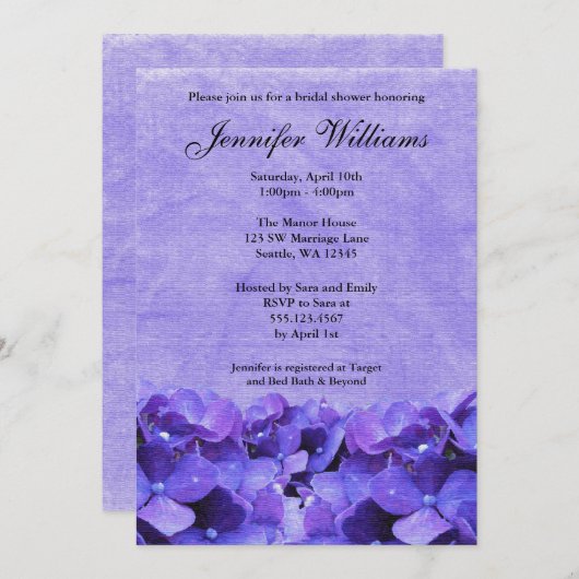 Invitation à la douche nuptiale d'Hydrangea (Devant / Derrière)