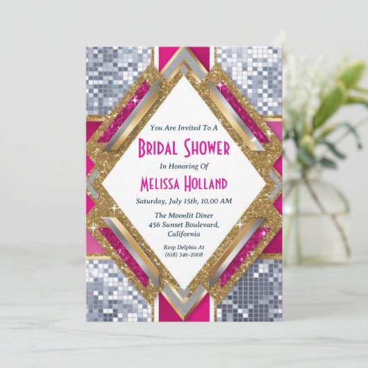 invitation à la douche nuptiale disco (Debout devant)