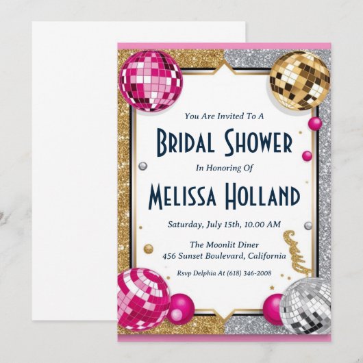 invitation à la douche nuptiale disco (Devant / Derrière)