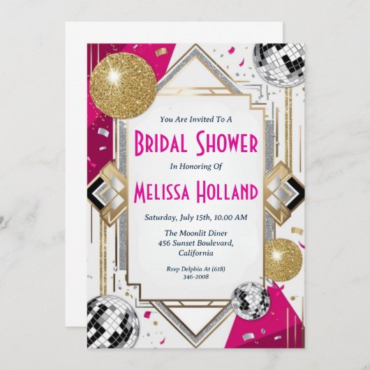 invitation à la douche nuptiale disco (Devant / Derrière)