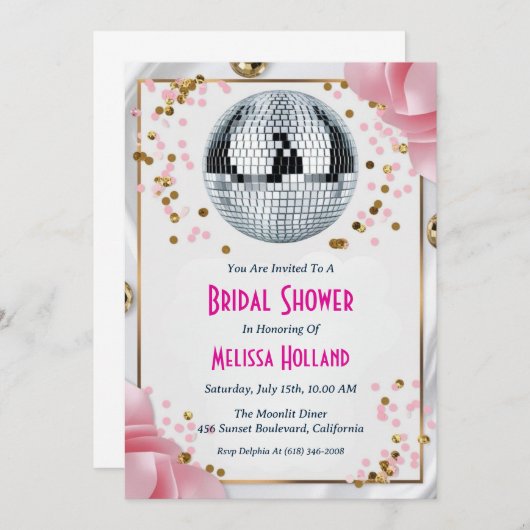 invitation à la douche nuptiale disco (Devant / Derrière)