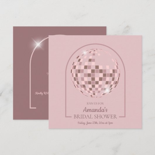 Invitation à la douche nuptiale Disco Rose (Devant / Derrière)