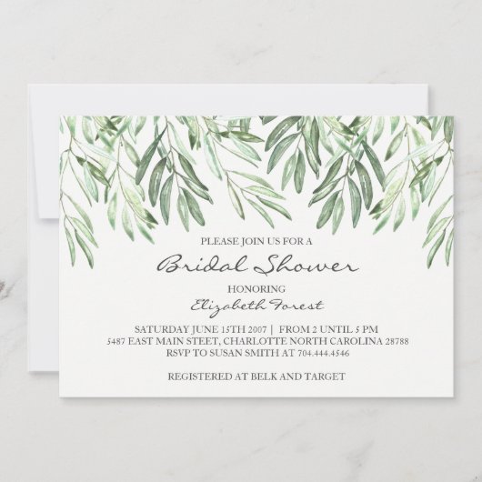 Invitation à la douche nuptiale d'Olive Branch (Devant)