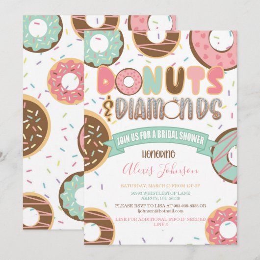 Invitation à la douche nuptiale Donuts & Diamonds (Devant / Derrière)