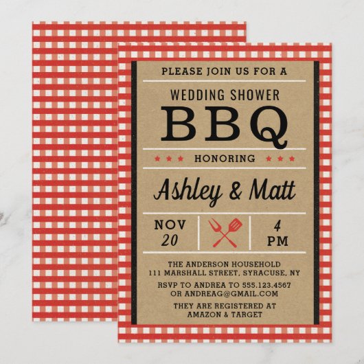 Invitation à la douche nuptiale du barbecue (Devant / Derrière)