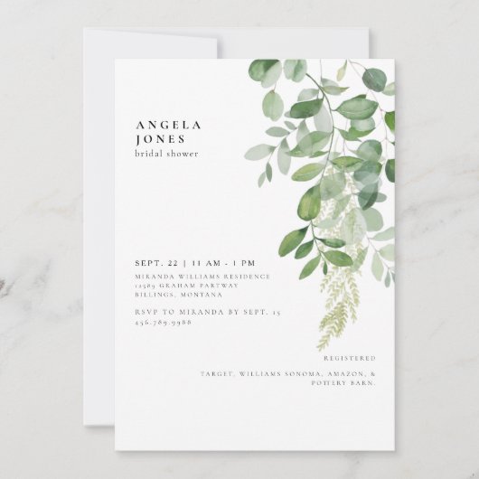 Invitation à la douche nuptiale du feuillage (Devant)