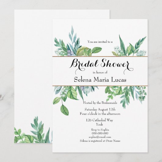 Invitation à la douche nuptiale du feuillage vert  (Devant / Derrière)