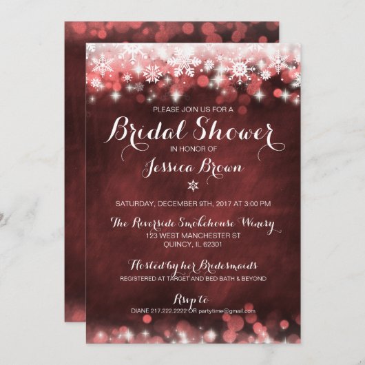 Invitation à la douche nuptiale du flocon de neige (Devant / Derrière)