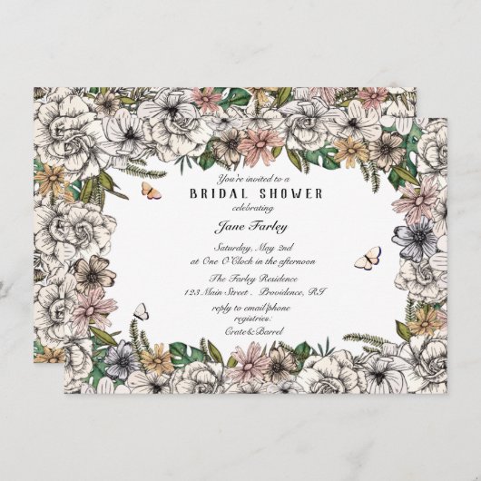 Invitation à la douche nuptiale du jardin papillon (Devant / Derrière)