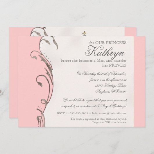 Invitation à la douche nuptiale du Mariage royal Q (Devant / Derrière)