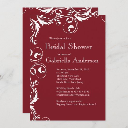Invitation à la douche nuptiale du Maroon d'élégan (Devant / Derrière)