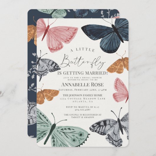 Invitation à la douche nuptiale du papillon Boho (Devant / Derrière)