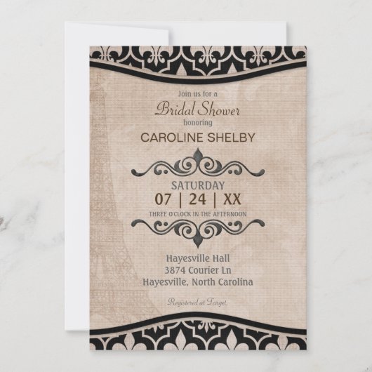 Invitation à la douche nuptiale du Paris romantiqu (Devant)