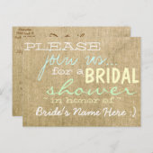 Invitation à la douche nuptiale du pays Burlap vin (Devant / Derrière)