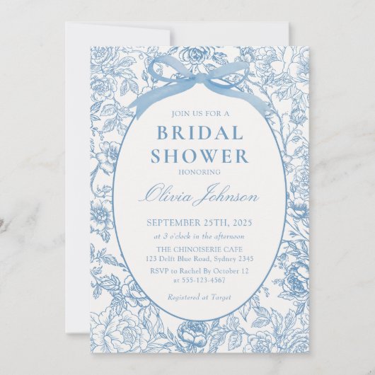 Invitation à la douche nuptiale Dusty Blue Bow (Devant)