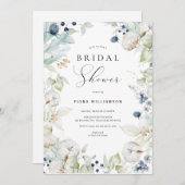 Invitation à la douche nuptiale Dusty Blue Floral (Devant / Derrière)