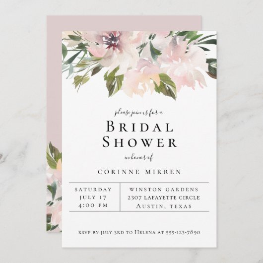 Invitation à la douche nuptiale Dusty Mauve (Devant / Derrière)