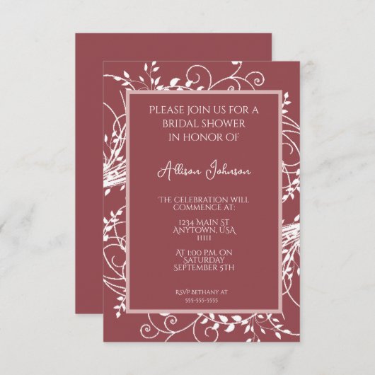 Invitation à la douche nuptiale Dusty Rose (Devant / Derrière)