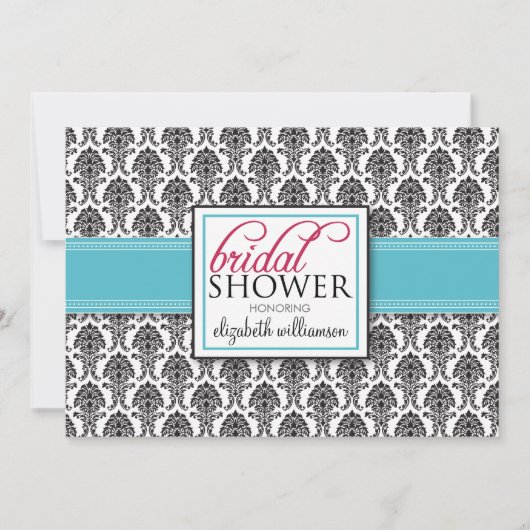 Invitation à la douche nuptiale élégante Damask (a (Devant)