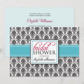Invitation à la douche nuptiale élégante Damask (a (Devant / Derrière)