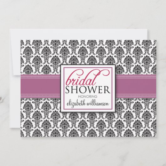 Invitation à la douche nuptiale élégante Damask (l (Devant)